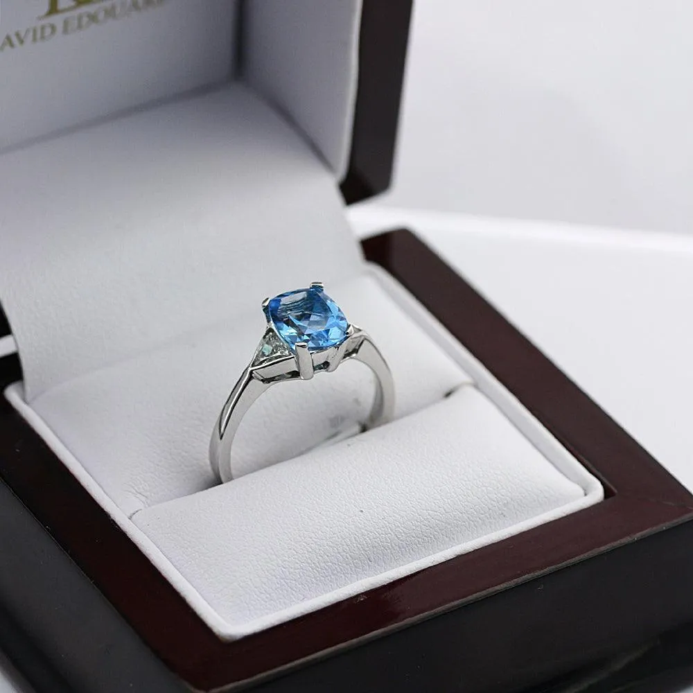 Blue Topaz Diamond Ring 14K White Gold