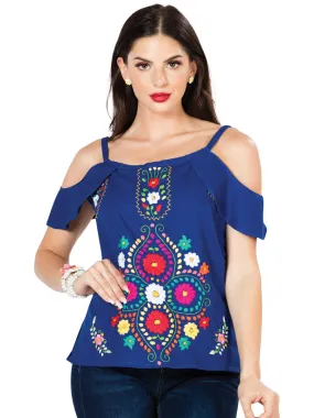 Blusa Artesanal de Hombros descubietos Bordada de Flores para Mujer