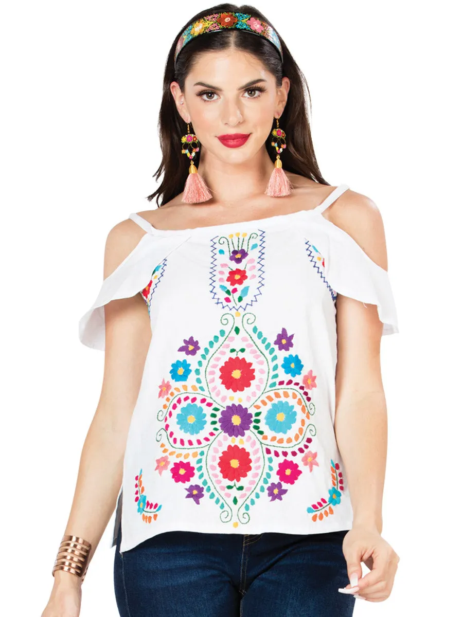 Blusa Artesanal de Hombros descubietos Bordada de Flores para Mujer