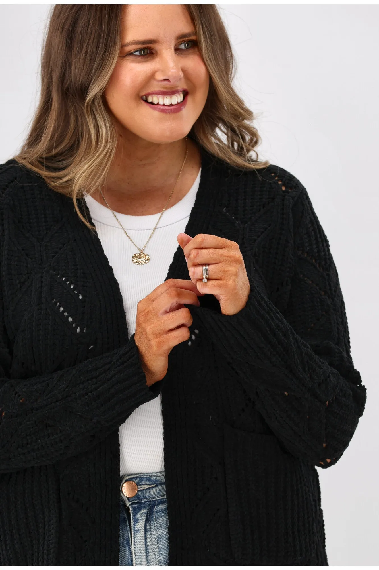 Boho Australia Fia Cable Cardigan Black