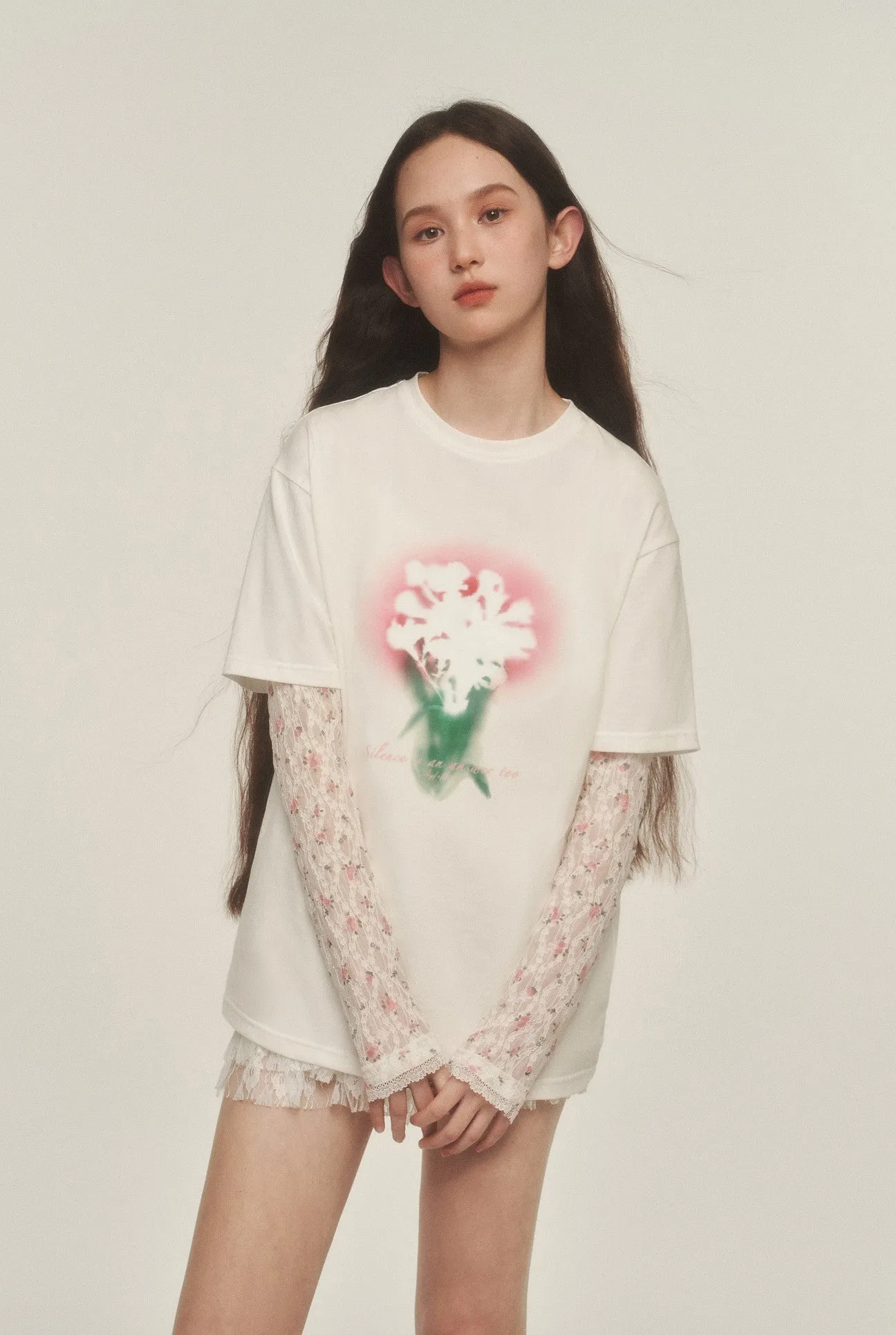 Bouquet Print Round Neck T-shirt AYF0045