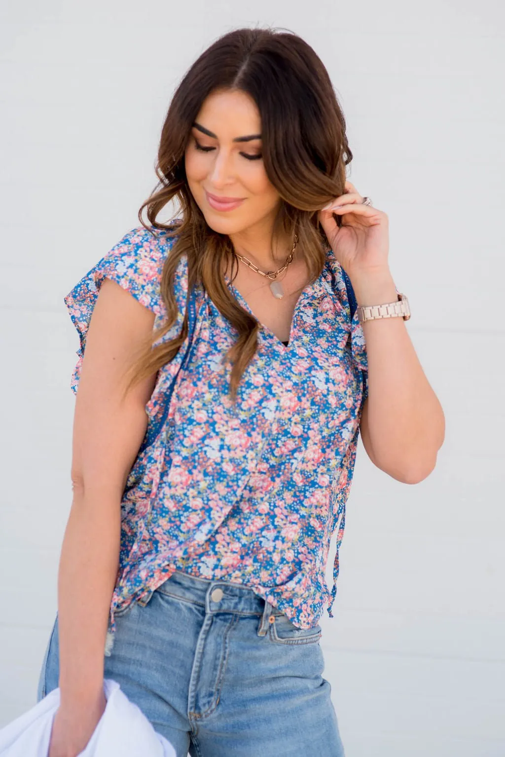 Bouquets Flutter Down Embroidered Blouse