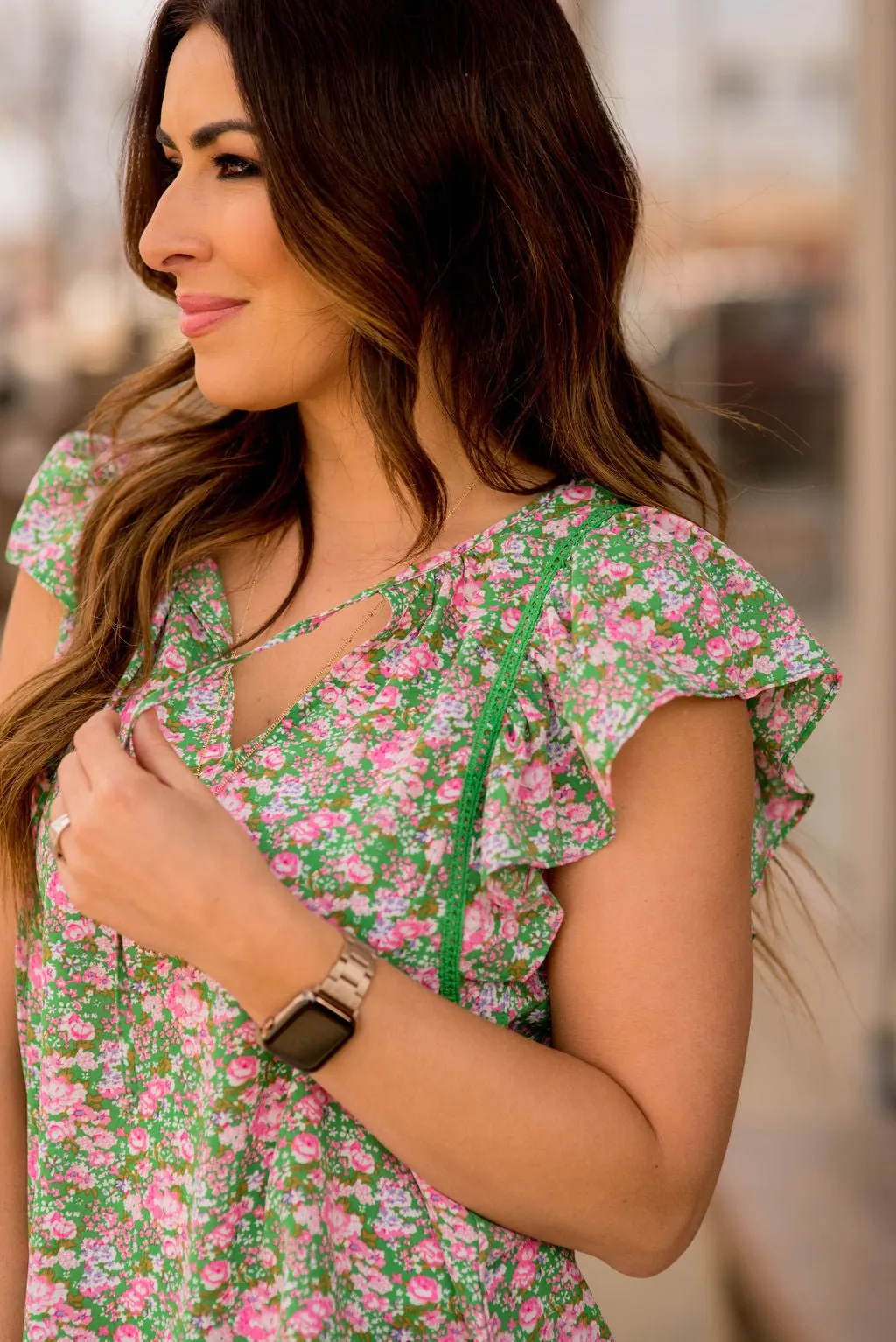 Bouquets Flutter Down Embroidered Blouse