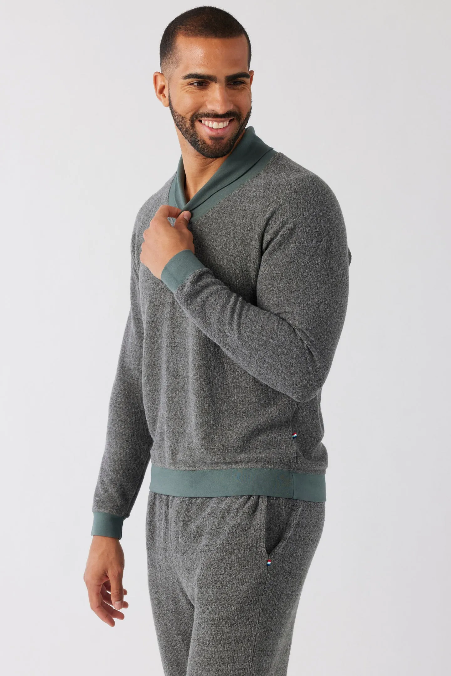 Brushed Boucle Shawl Pullover - Storm