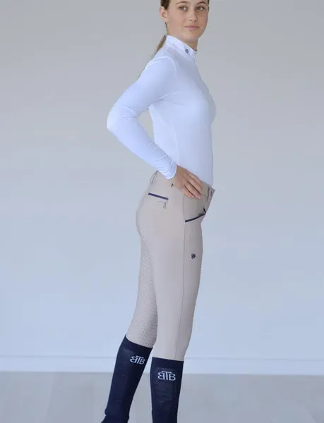 BTB 'PORTIA' BEIGE BREECH with dark navy, white or  dark brown trim