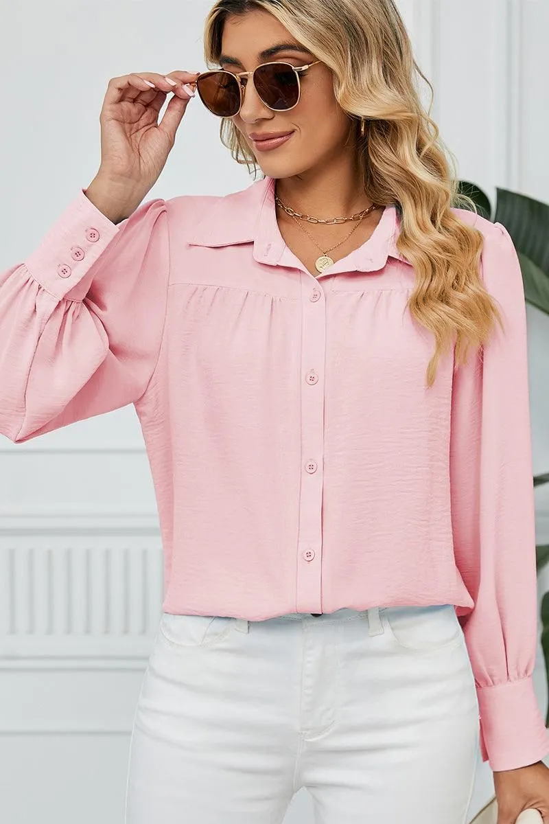 BUTTON DOWN LONG SLEEVE CHIFFON BLOUSE SHIRTS