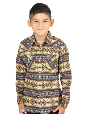 Camisa Vaquera Manga Larga de Broches Estampada Amarillo para Niños 'El Señor de los Cielos' - ID: 44412