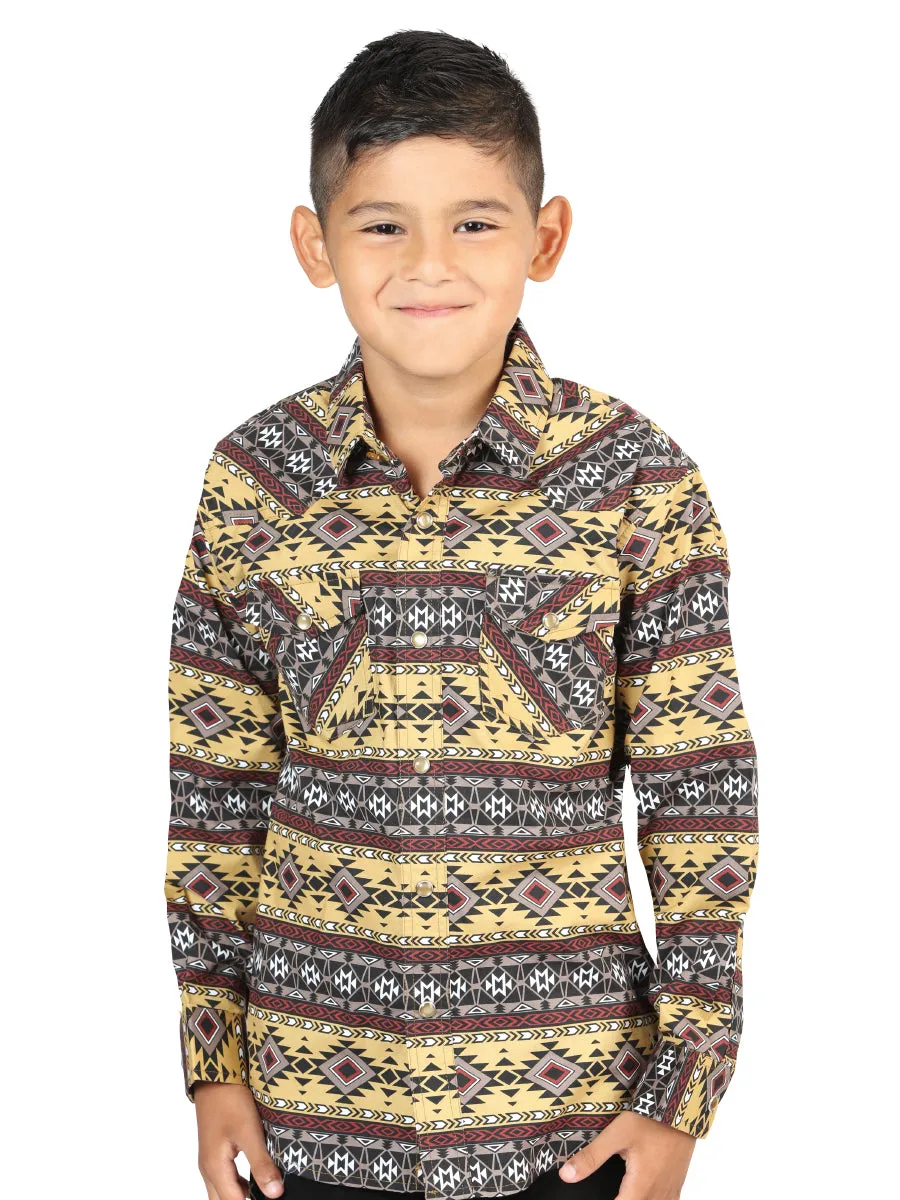 Camisa Vaquera Manga Larga de Broches Estampada Amarillo para Niños 'El Señor de los Cielos' - ID: 44412