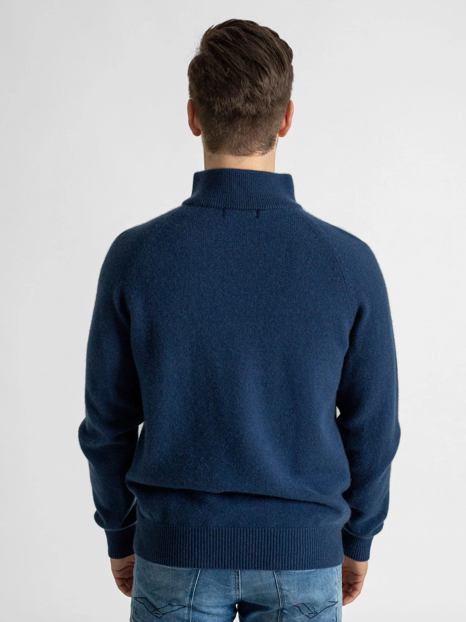 Cashmere sweater men "Frost zip" - mountain blue