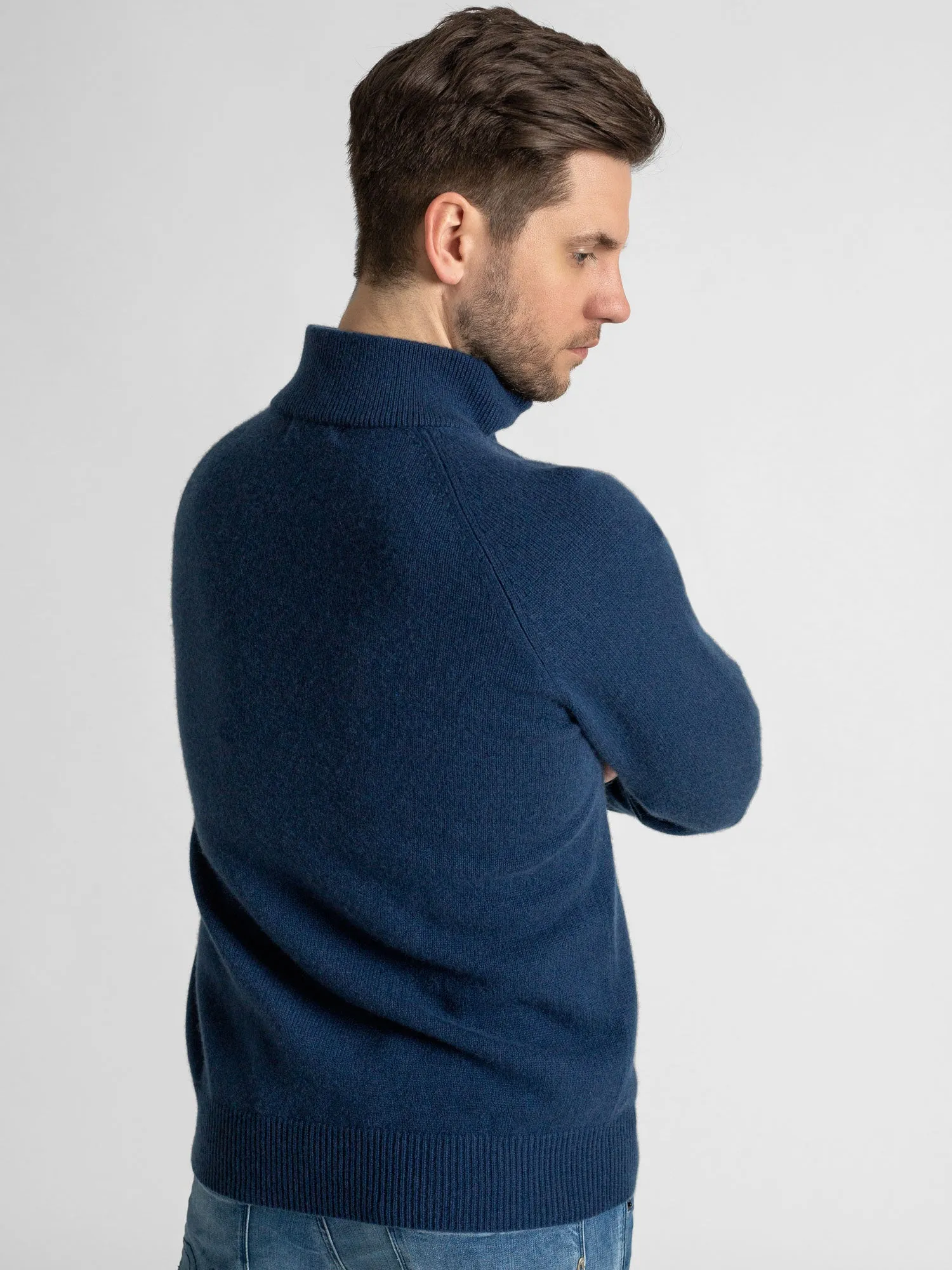 Cashmere sweater men "Frost zip" - mountain blue