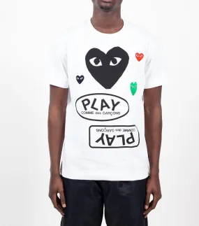 CdG PLAY White Multi Logo T-Shirt Black Heart