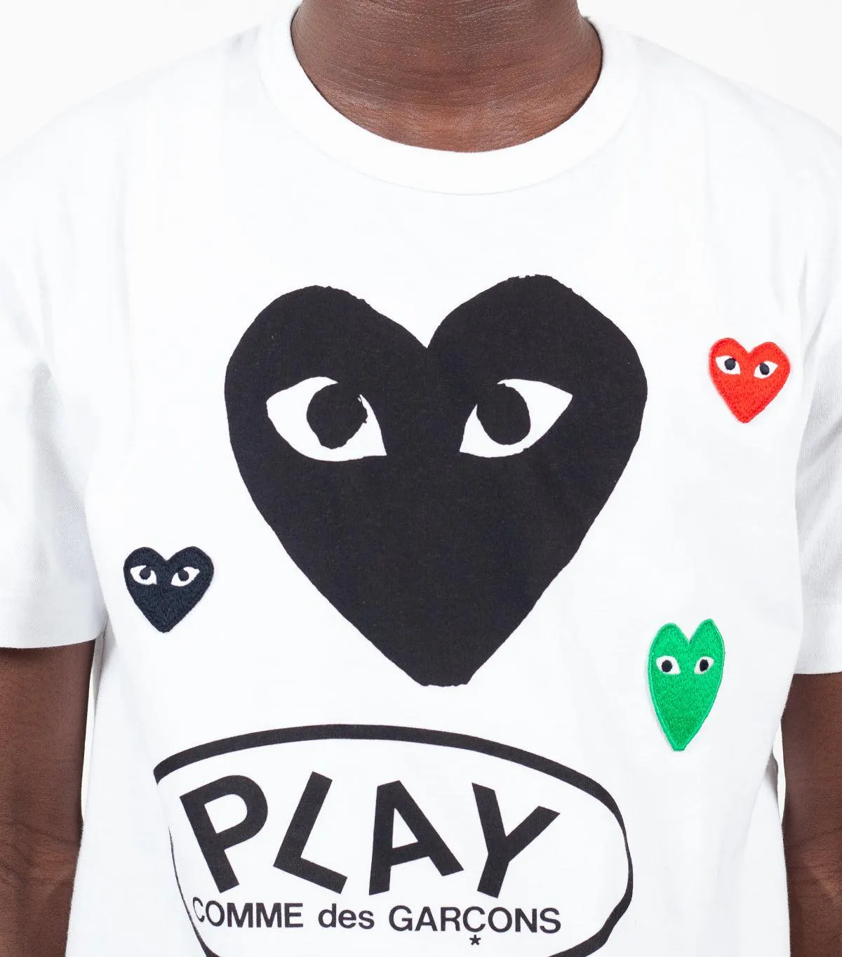 CdG PLAY White Multi Logo T-Shirt Black Heart