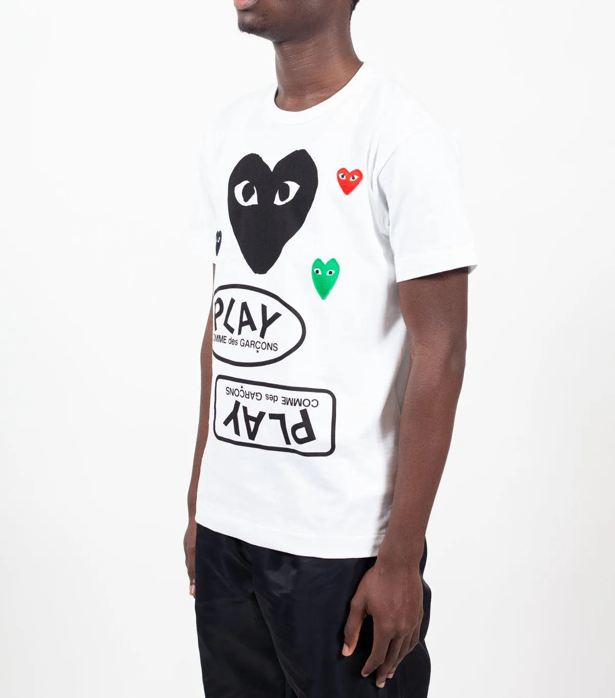 CdG PLAY White Multi Logo T-Shirt Black Heart