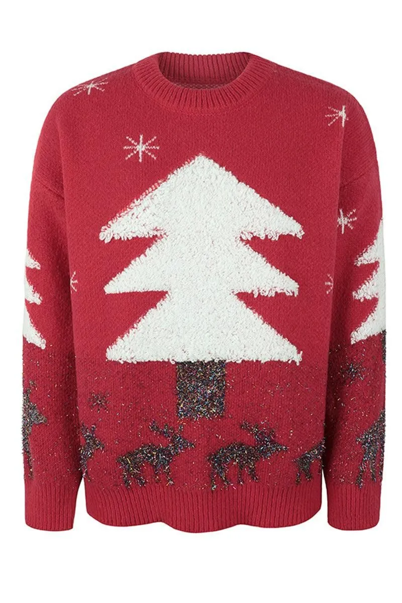 CHRISTMAS PINE TREE PRINTED CASUAL SWEATER