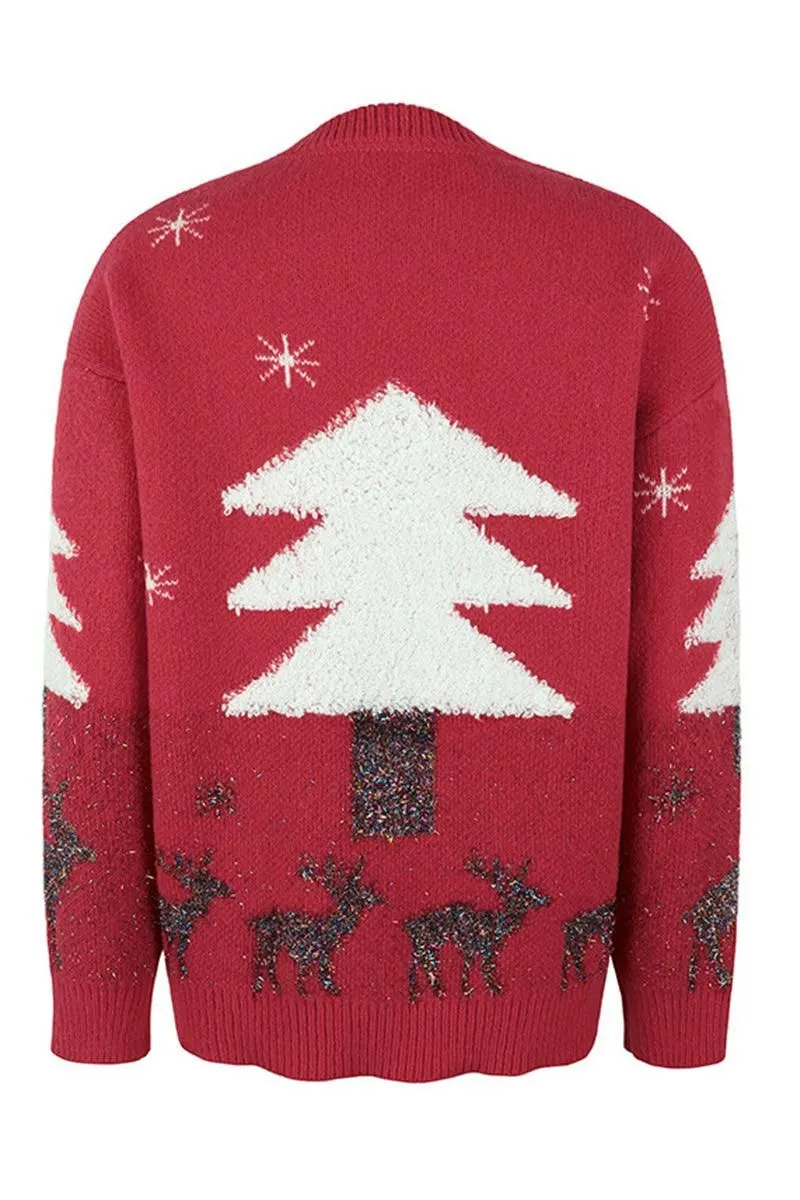 CHRISTMAS PINE TREE PRINTED CASUAL SWEATER