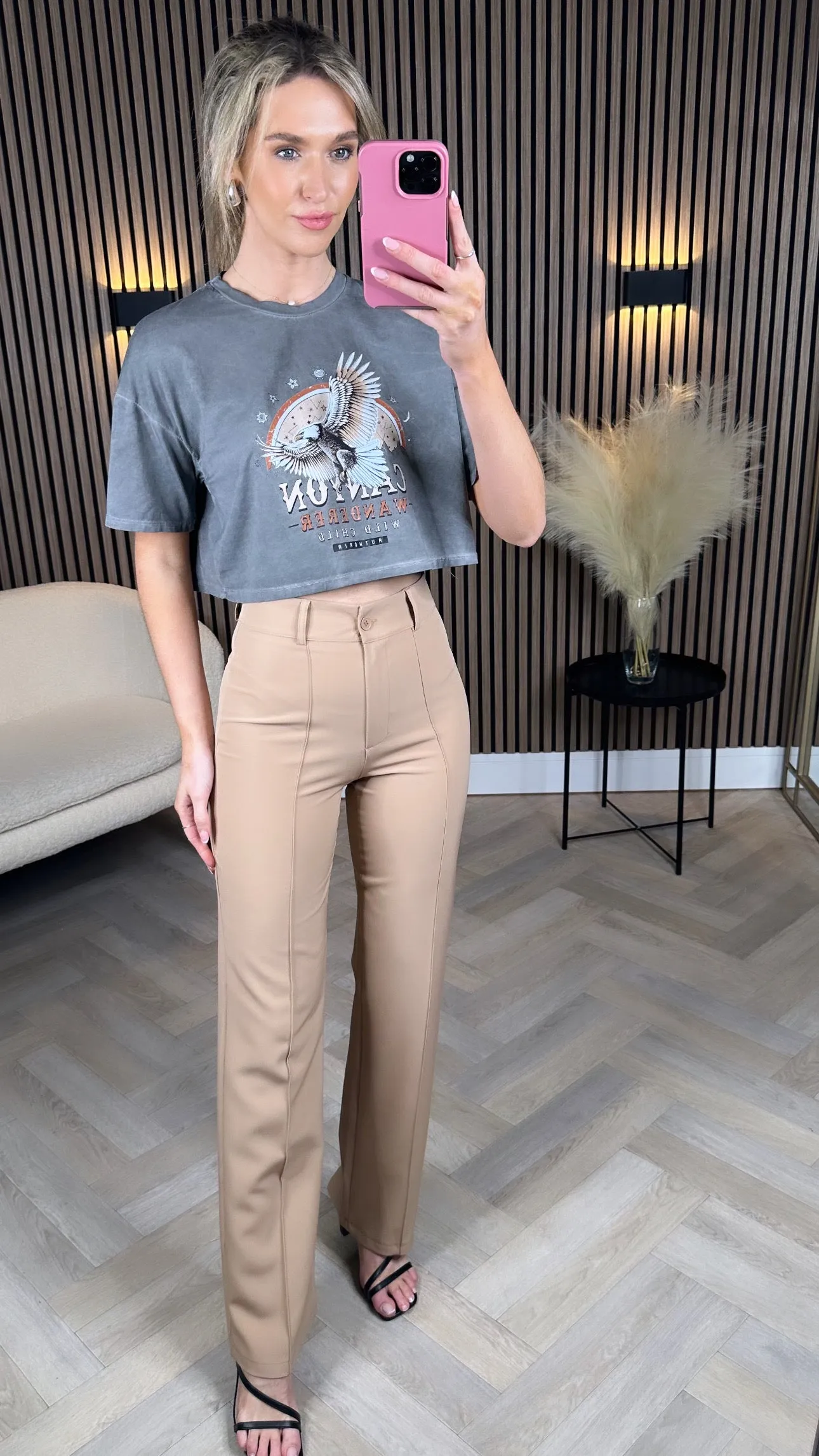 Claudie Grey Graphic Printed Crop T Shirt