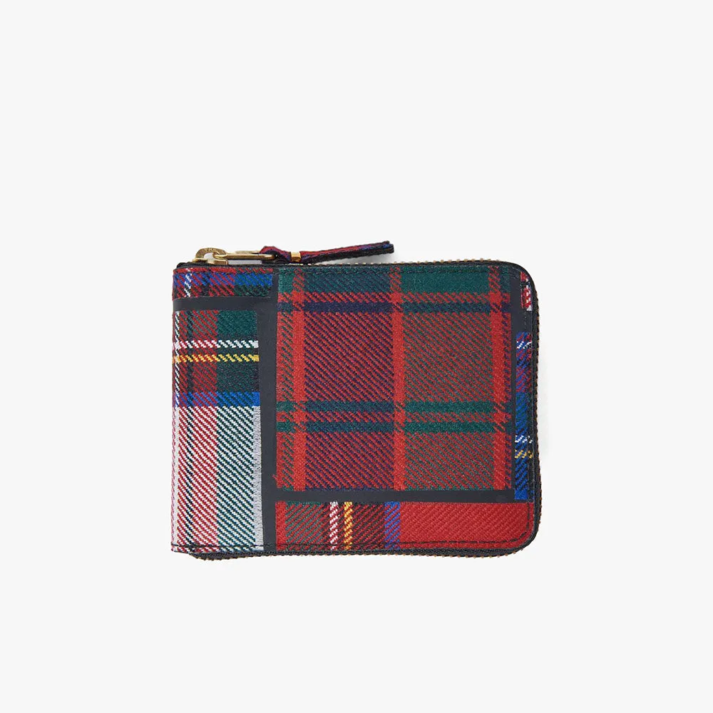 COMME des GARÇONS WALLET Tartan Patchwork Zip Wallet / Red