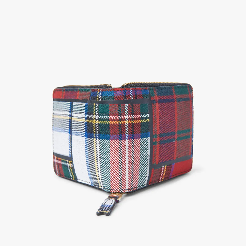 COMME des GARÇONS WALLET Tartan Patchwork Zip Wallet / Red