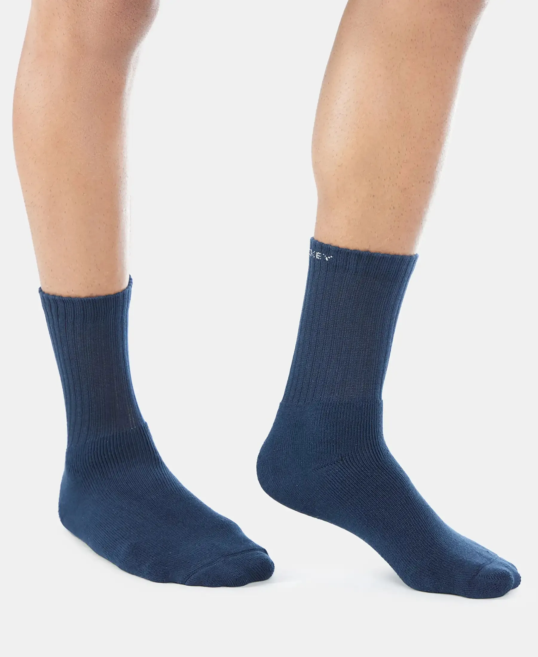 Compact Cotton Terry Crew Length Socks With StayFresh Treatment - Navy