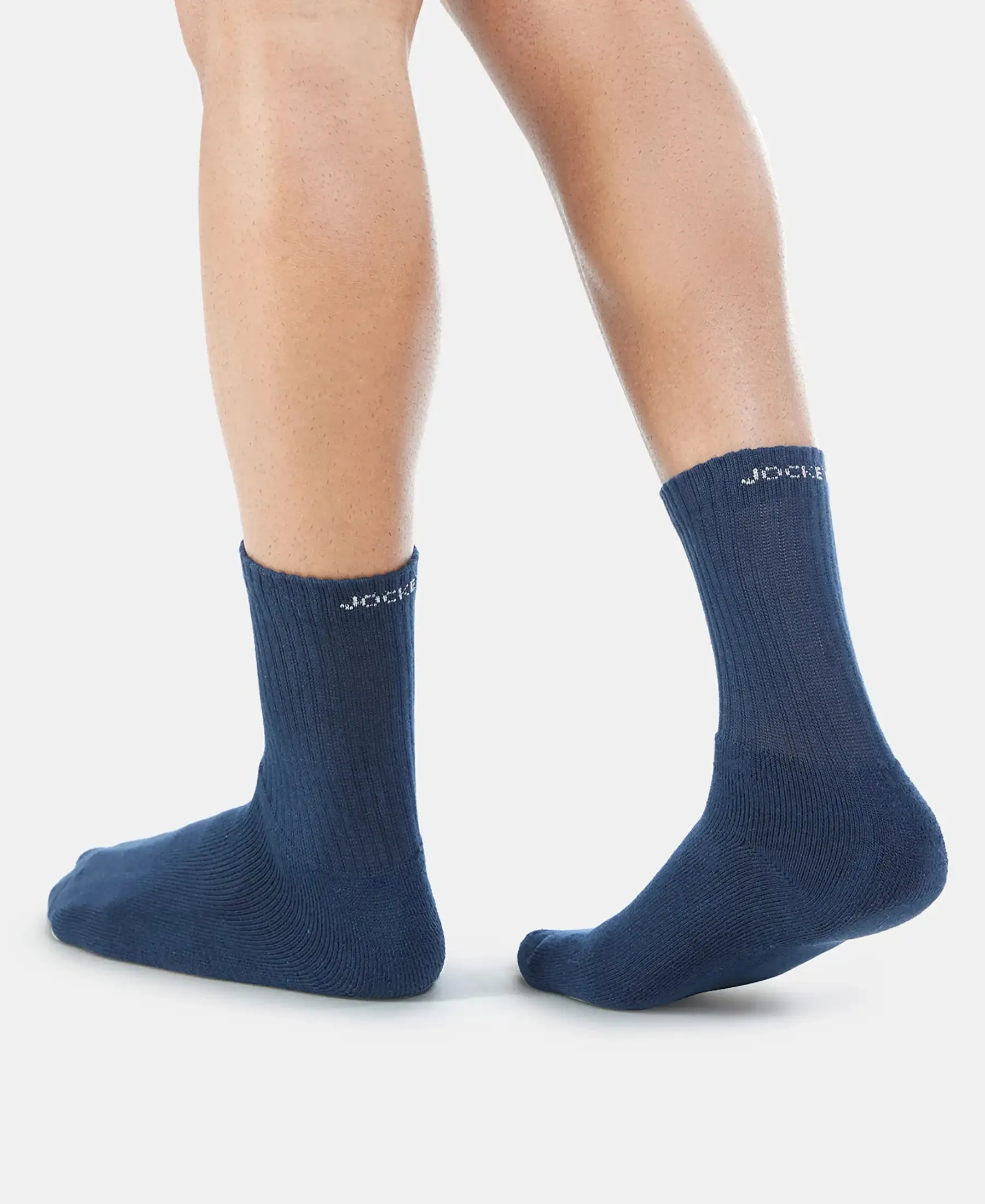 Compact Cotton Terry Crew Length Socks With StayFresh Treatment - Navy