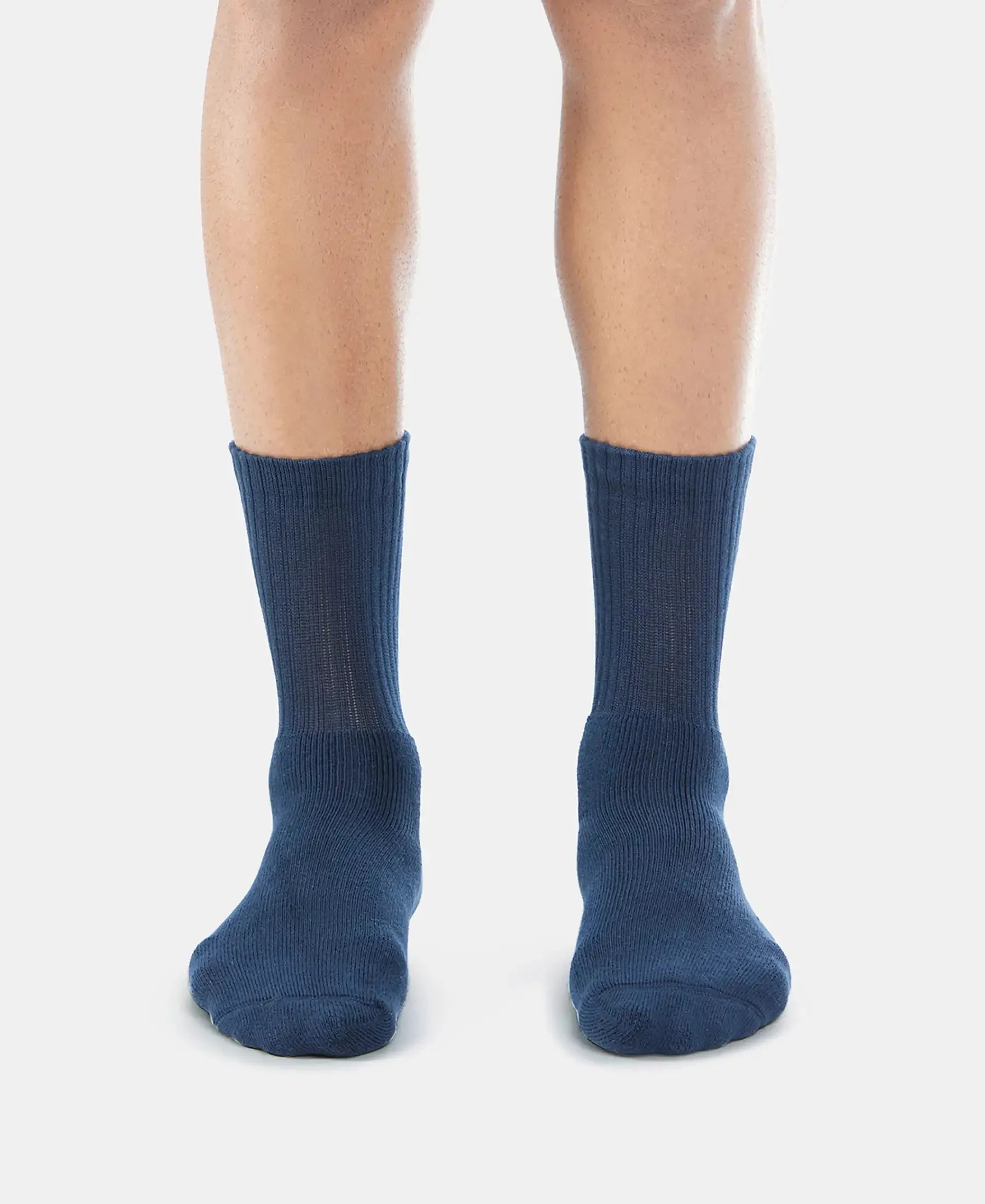 Compact Cotton Terry Crew Length Socks With StayFresh Treatment - Navy