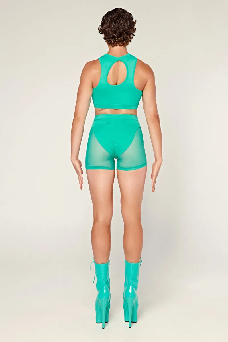 CXIX Dollhaus Mesh Biker Shorts - Aqua