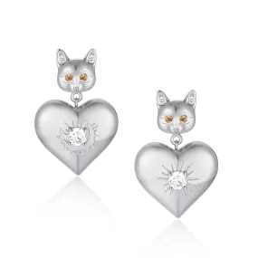 Cynthia x Love by the Moon - Silver Cat & Love Earrings