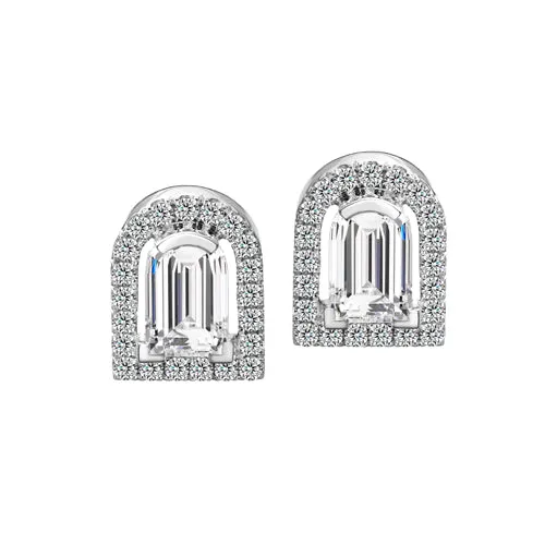 Diamant Sculptural Stud Earring, 18k White Gold with DAVIDOR Arch Cut Diamond and Brilliant Diamonds