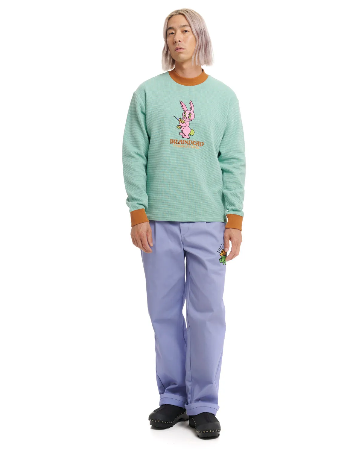 Dickies Bunny Drill Embroidered Waffle Mockneck Long Sleeve - Crème De Menthe