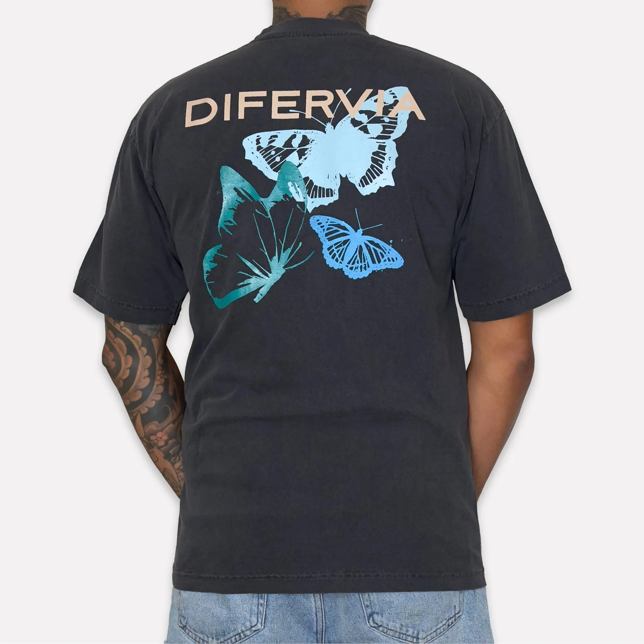 DIFERVIA BUTTERFLIES, VINTAGE BLACK T-SHIRT