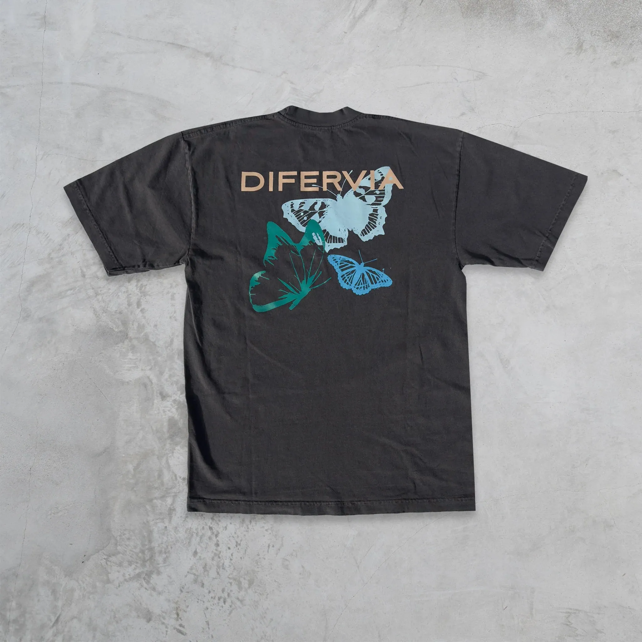 DIFERVIA BUTTERFLIES, VINTAGE BLACK T-SHIRT