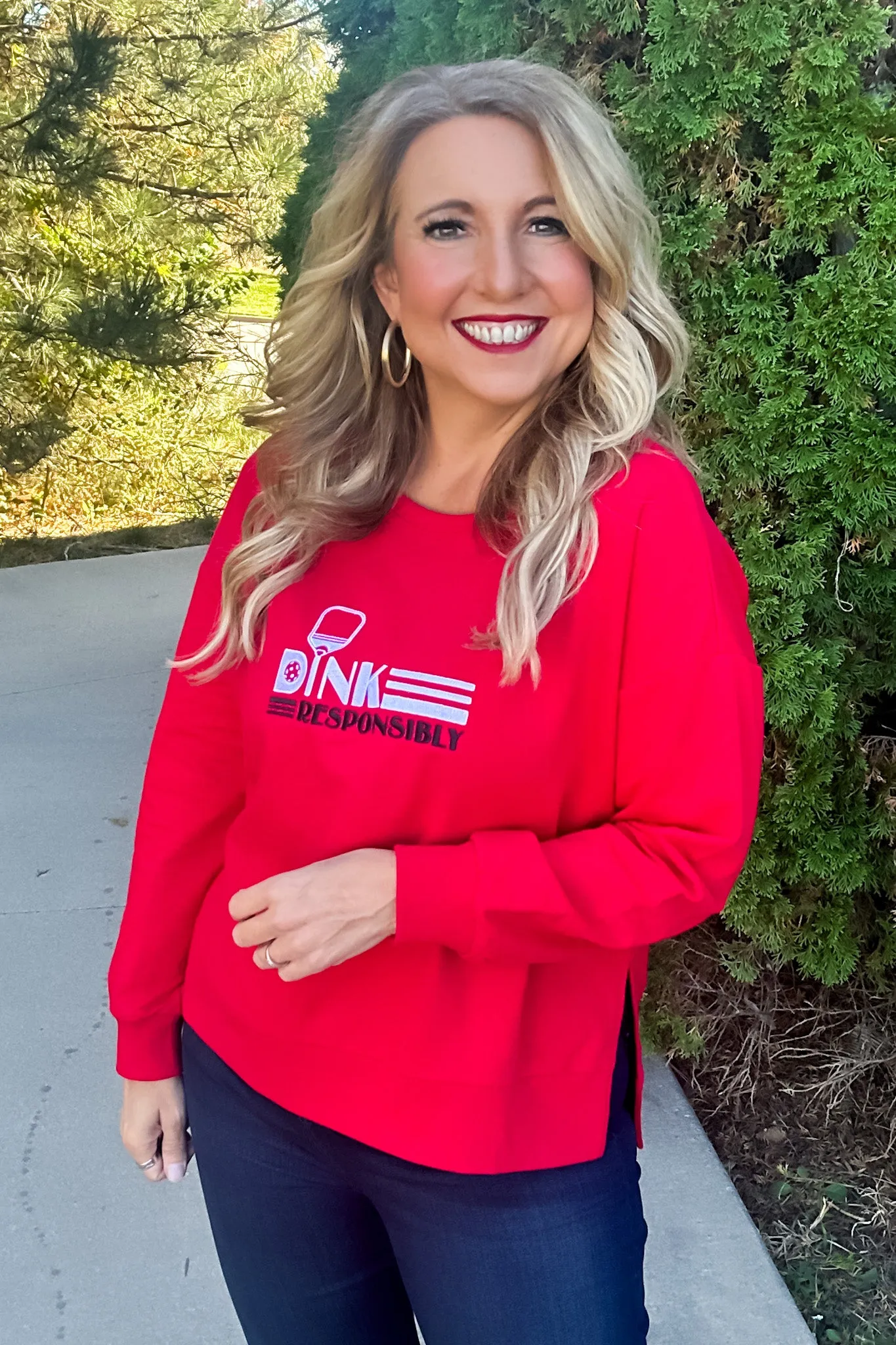 Dink Responsibly Pickeball Crew Neck Pullover : Red