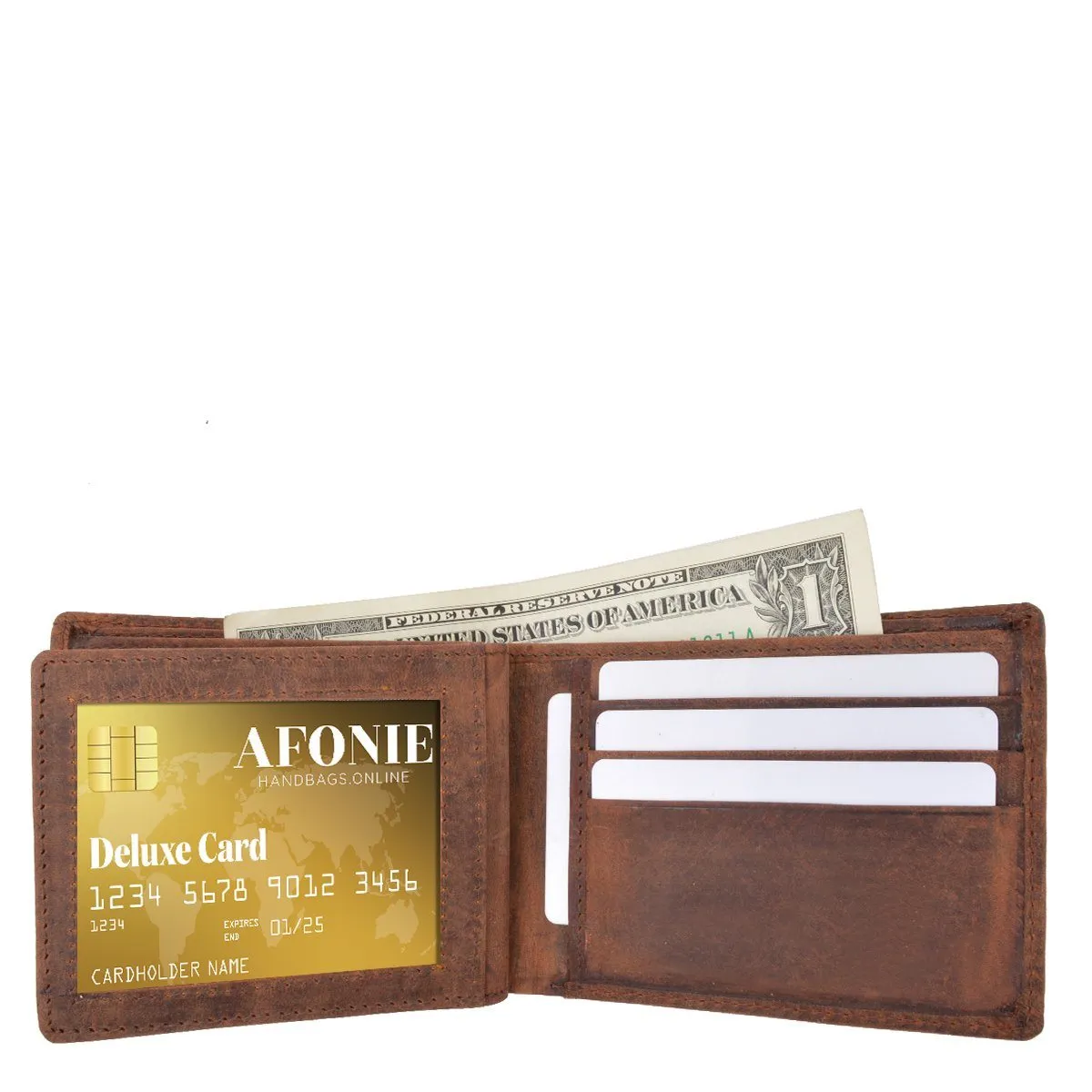 Distressed RFID Leather Bifold Wallet with Flip ID