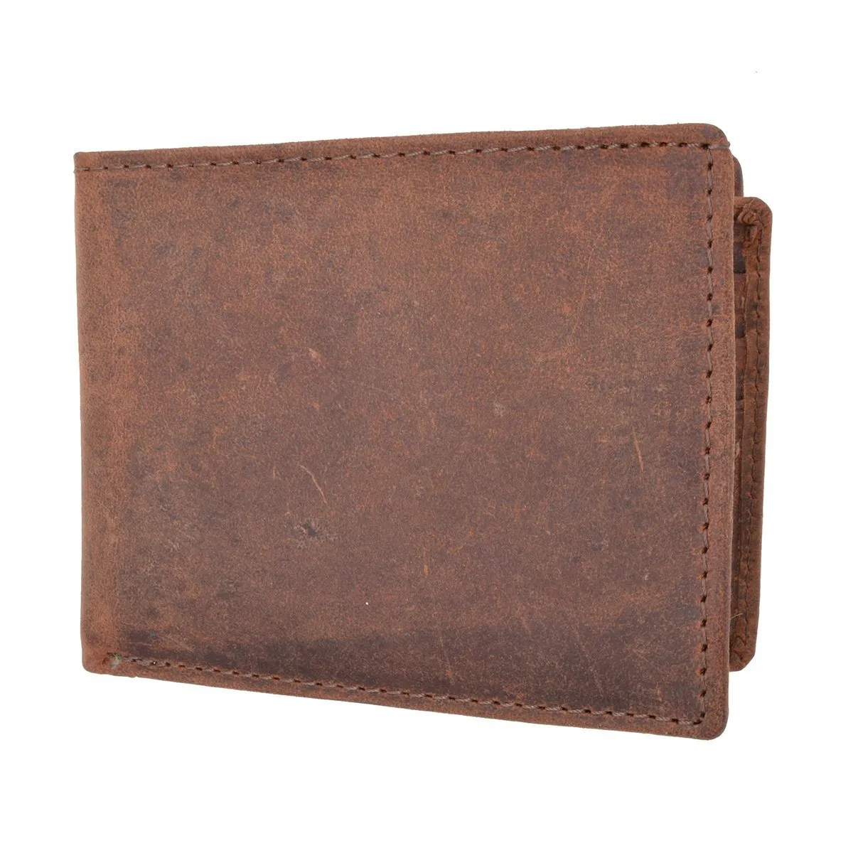 Distressed RFID Leather Bifold Wallet with Flip ID