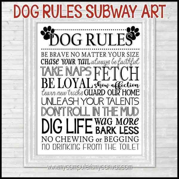 Dog Rules Subway Art PRINTABLE