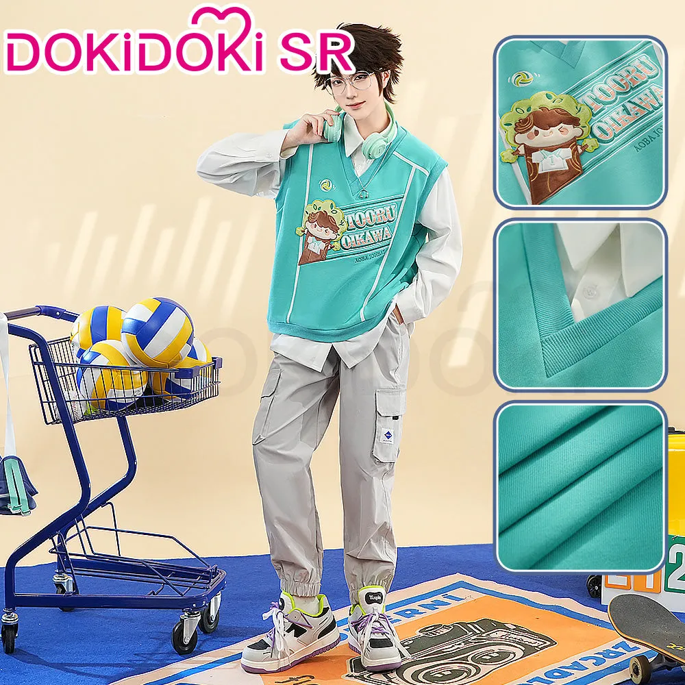 DokiDoki-SR Anime Cosaply High School Fake Two Layers Jacket Shirt Costume Green / Red