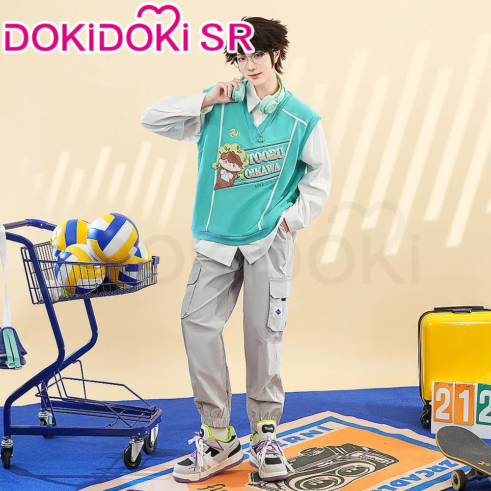 DokiDoki-SR Anime Cosaply High School Fake Two Layers Jacket Shirt Costume Green / Red