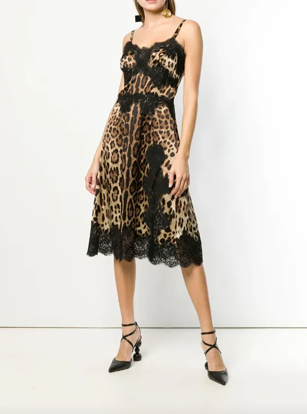 Dolce & Gabbana leopard-print satin midi lingerie-style dress