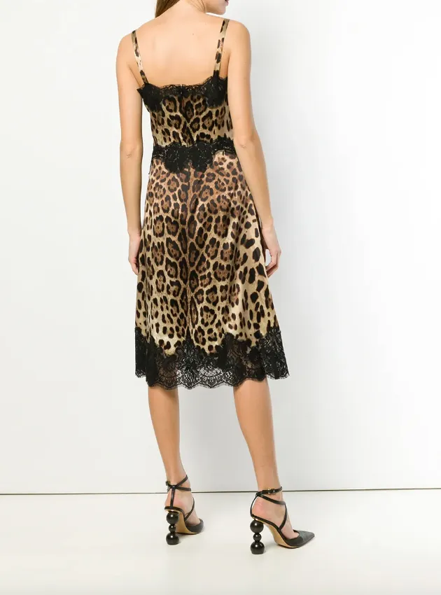 Dolce & Gabbana leopard-print satin midi lingerie-style dress