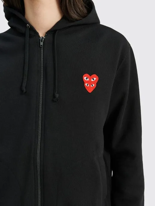 DOUBLE HEART HOODED ZIP SWEATSHIRT BLACK