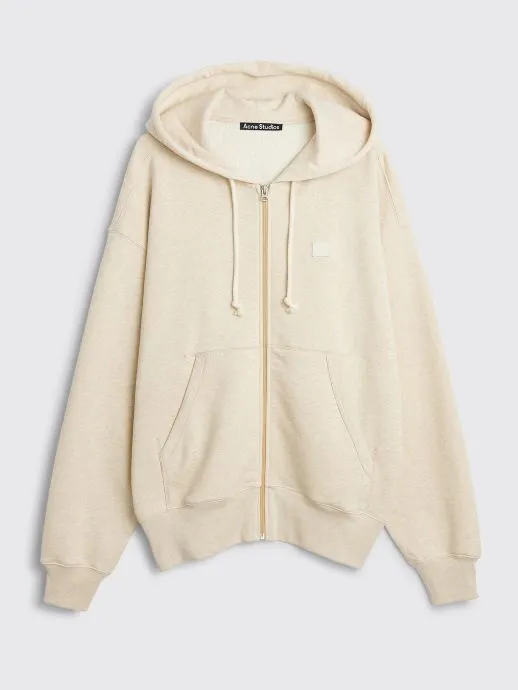 FACE HOODED ZIP UP SWEATSHIRT OATMEAL MELANGE