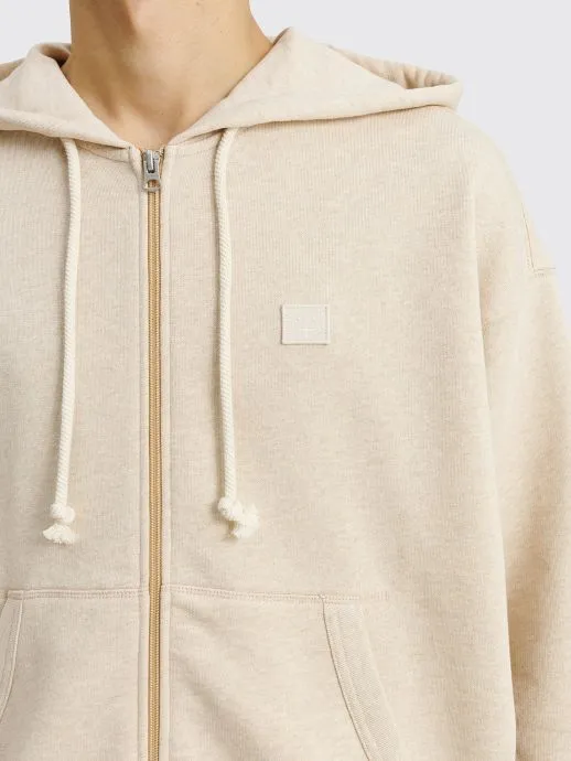 FACE HOODED ZIP UP SWEATSHIRT OATMEAL MELANGE