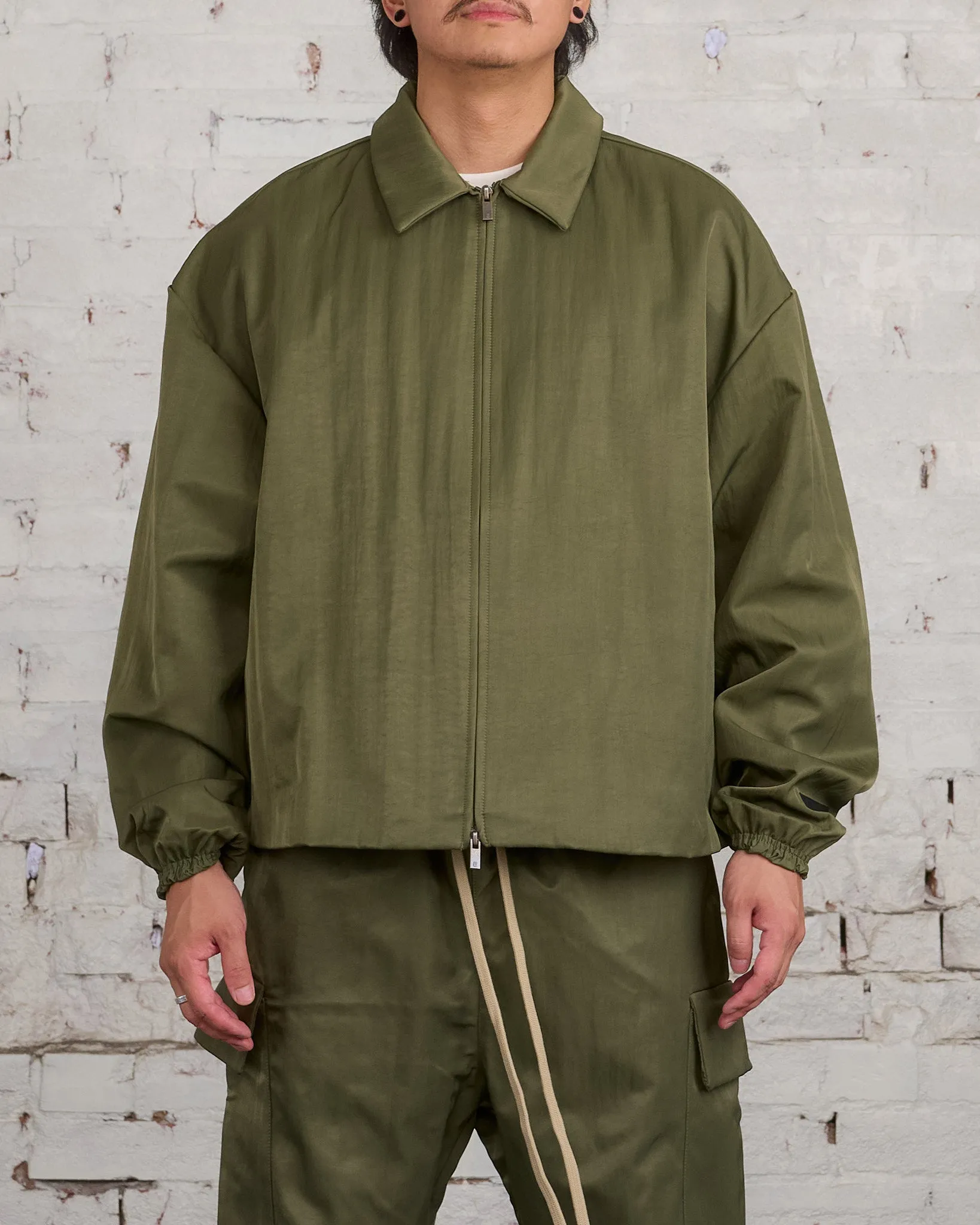 Fear of God Essentials Textured Nylon Trucker Jacket Military