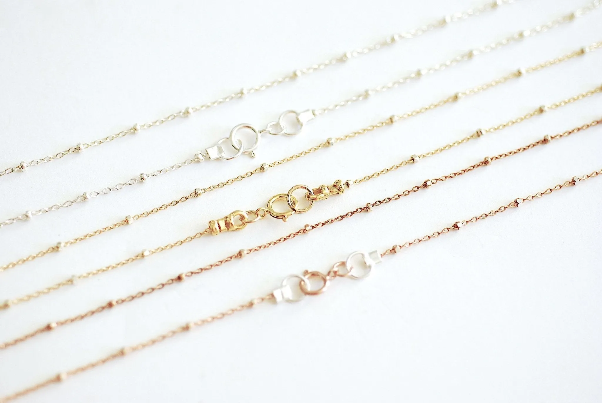 Finished Satellite Chain Necklace- Sterling Silver, 14k Gold Filled, 14k Rose Gold Filled, Dew Drop Necklace,Beaded Necklace,Choker Necklace