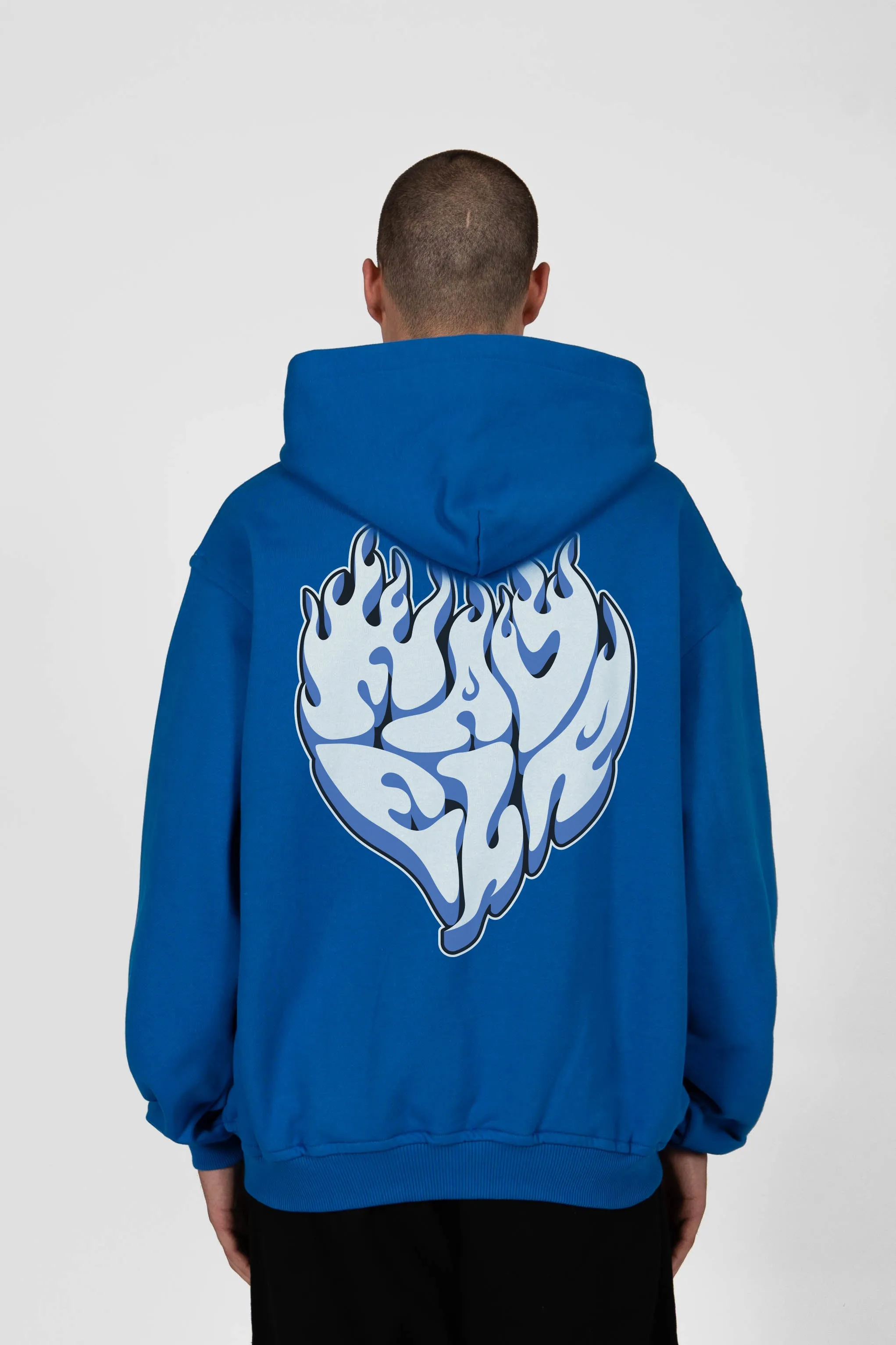 %FLAMED HEART ROYAL BLUE SNAP BUTTON HOODIE%