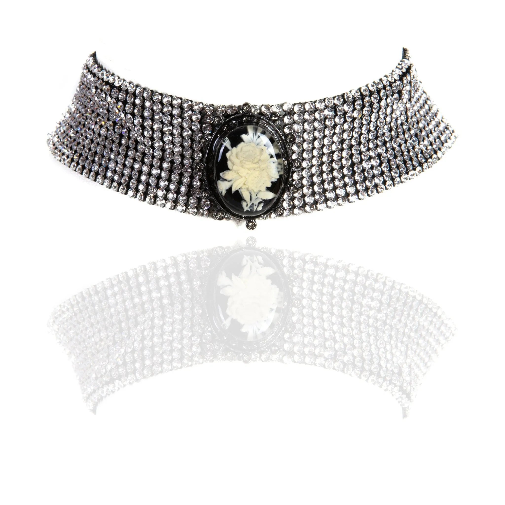 Floral Cameo Crystal Mesh Choker