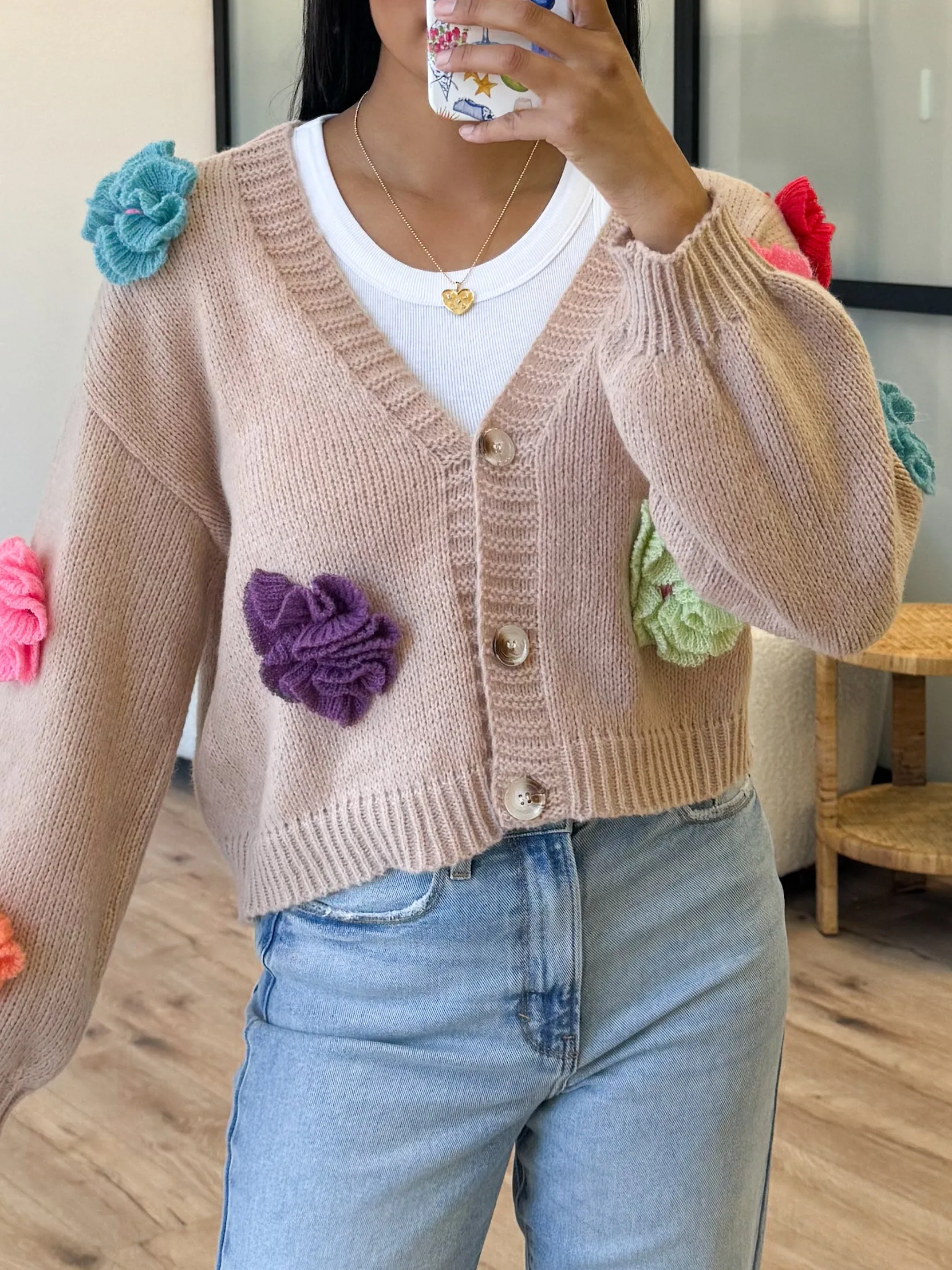 Floral Knit Cardigan | Taupe |  Plus Available | FINAL SALE