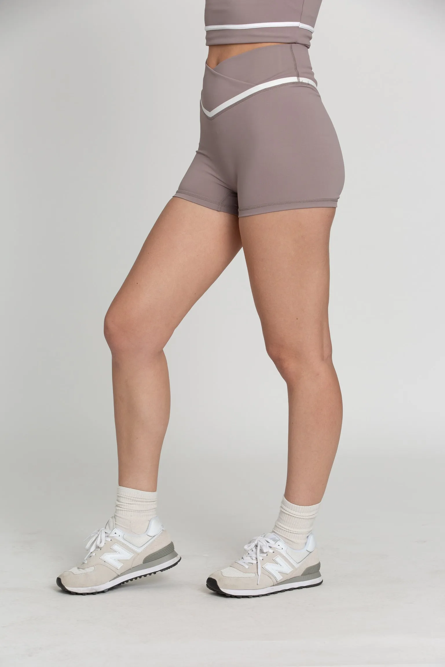 Fog White Line Cross Over Spandex Shorts