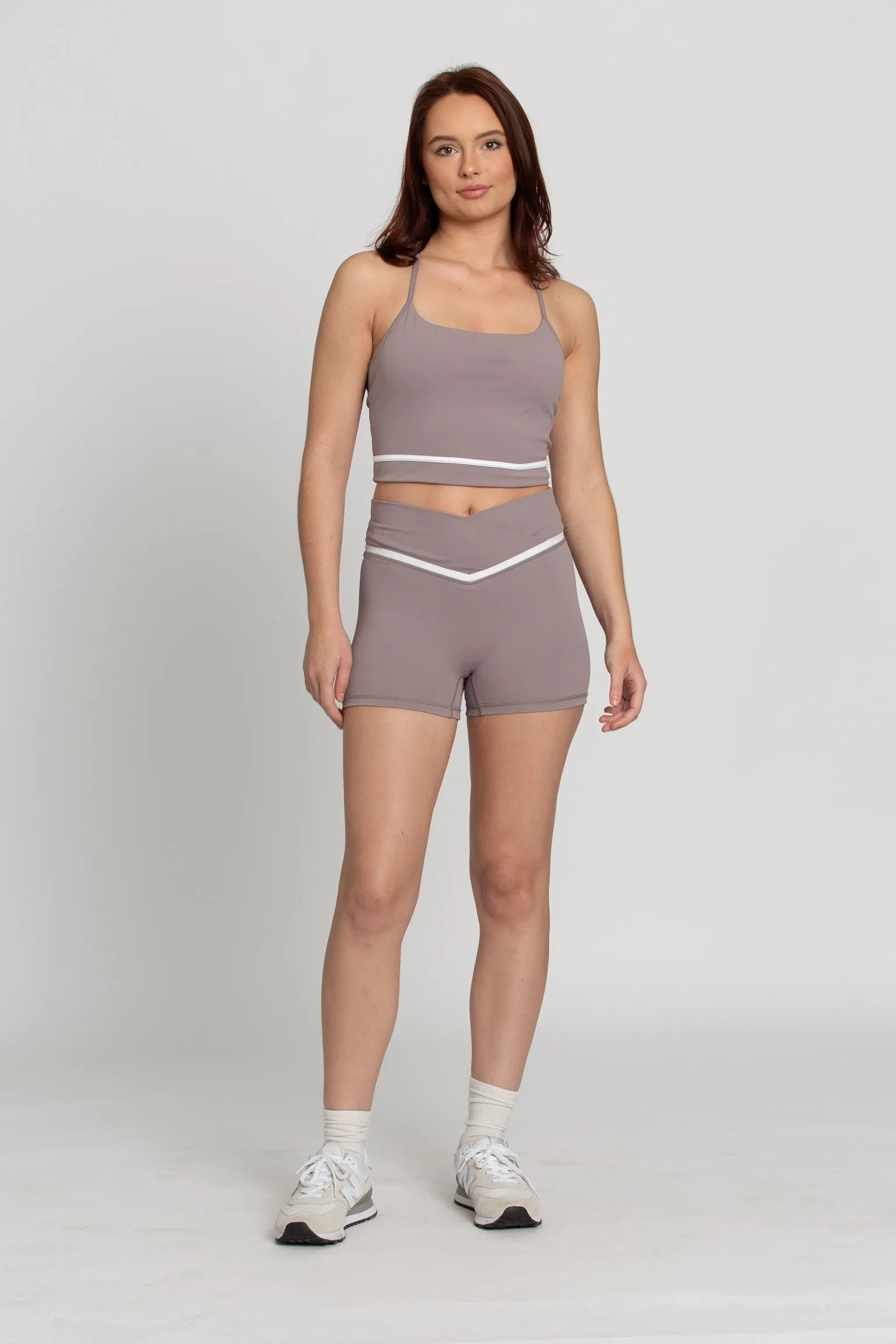 Fog White Line Cross Over Spandex Shorts