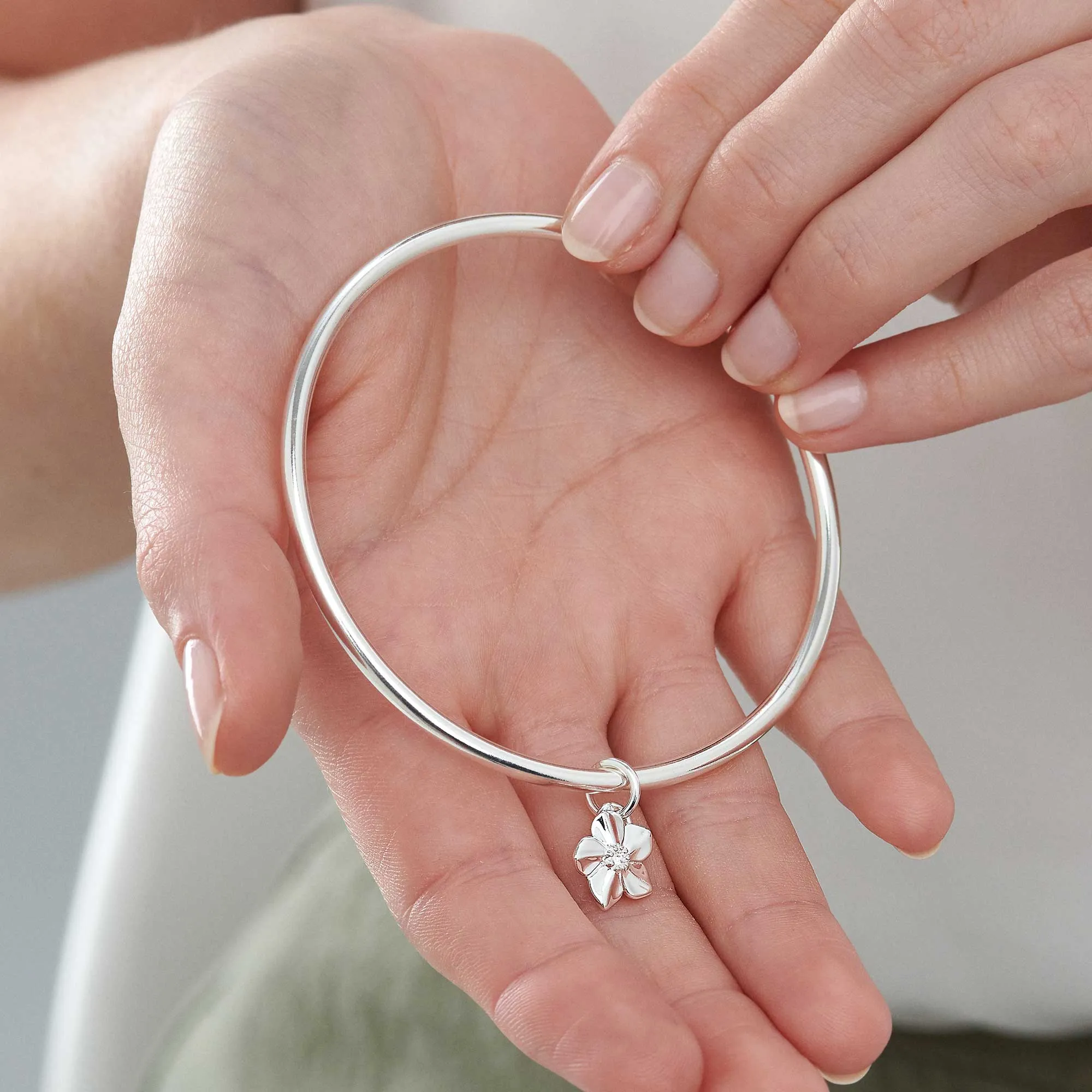 Forget-Me-Not Silver Charm Bangle